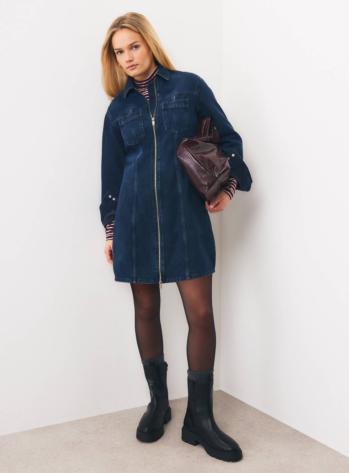 Dark Denim Zip Front Dress 12 - Image 1